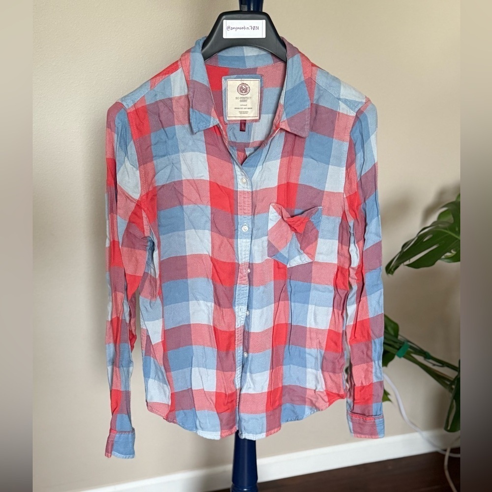 Red and Blue Plaid Button-Up Shirt